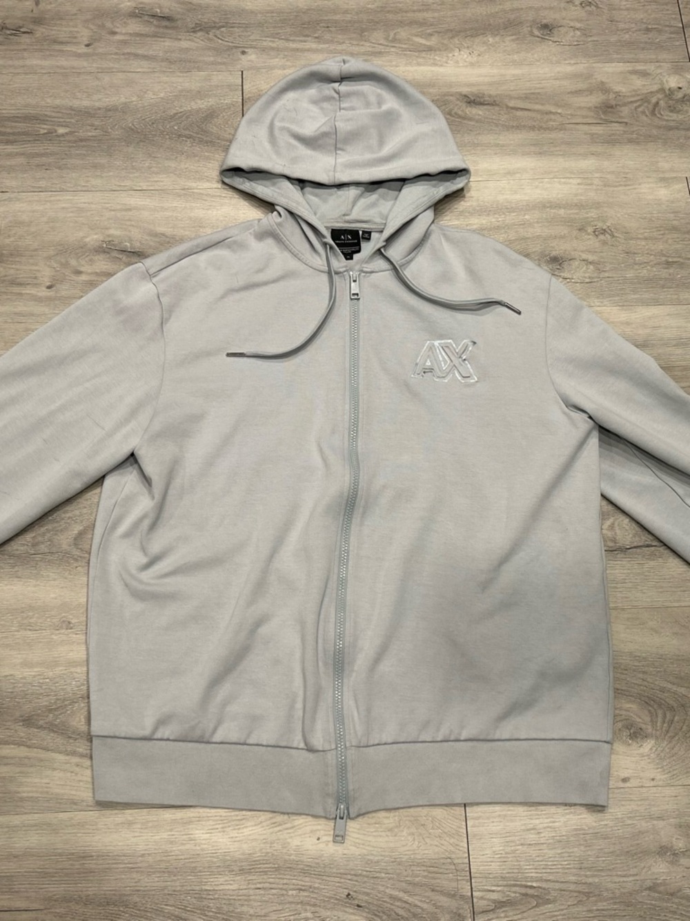 Armani Exchange Light Blue Gray Zip-Up Hooded Sweatshirt